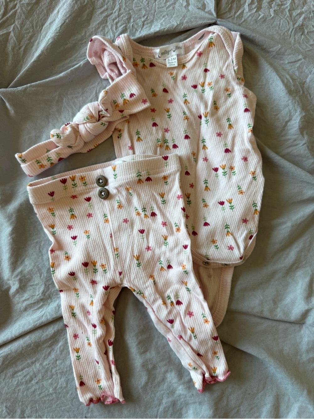 Baby Girl Pink Floral Outift Set with Headband